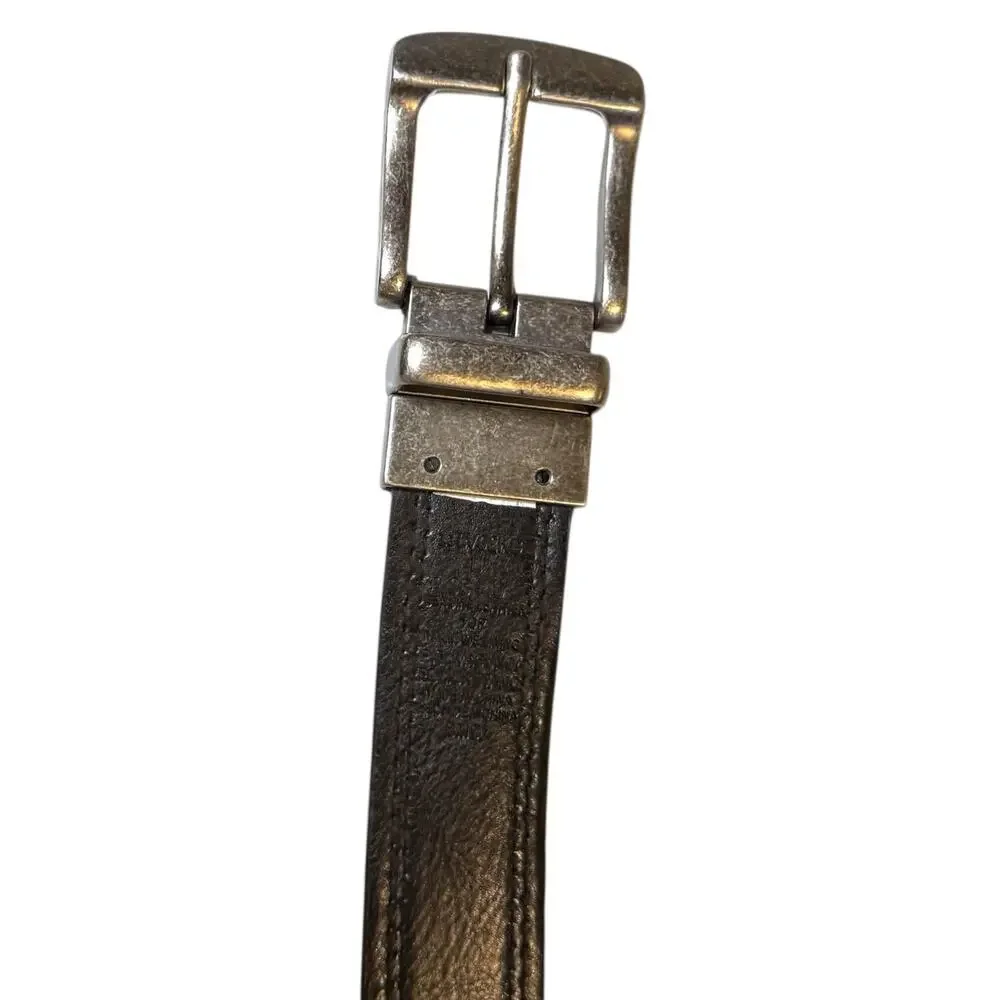Levi’s Reversible Leather Belt Brown Black Stitched Silver Tone 2-Sided Sz 38-40
